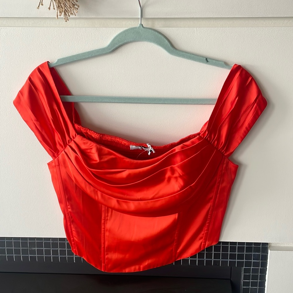 LUSH BRAND CORSET CROP TOP SLEEVES Size M Sunset Orange 🌅 Going Out Top